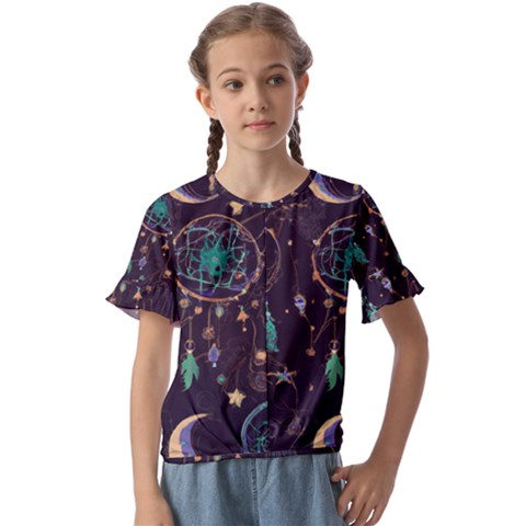 Bohemian  Stars, Moons, And Dreamcatchers Kids  Cuff Sleeve Scrunch Bottom Tee by HWDesign