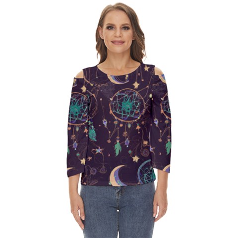 Bohemian  Stars, Moons, And Dreamcatchers Cut Out Wide Sleeve Top by HWDesign