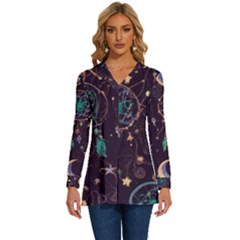 Bohemian  Stars, Moons, And Dreamcatchers Long Sleeve Drawstring Hooded Top