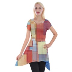 Art Abstract Rectangle Square Short Sleeve Side Drop Tunic by Ravend