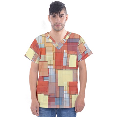 Art Abstract Rectangle Square Men s V-neck Scrub Top by Ravend