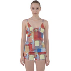 Art Abstract Rectangle Square Tie Front Two Piece Tankini by Ravend