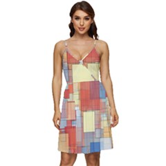 Art Abstract Rectangle Square V-neck Pocket Summer Dress  by Ravend