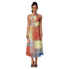 Art Abstract Rectangle Square Sleeveless Cross Front Cocktail Midi Chiffon Dress