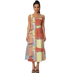 Art Abstract Rectangle Square Square Neckline Tiered Midi Dress