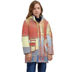 Art Abstract Rectangle Square Kid s Hooded Longline Puffer Jacket by Ravend