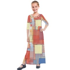 Art Abstract Rectangle Square Kids  Quarter Sleeve Maxi Dress by Ravend