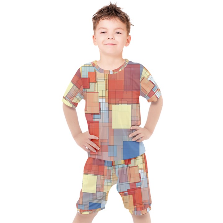 Art Abstract Rectangle Square Kids  Tee and Shorts Set