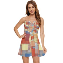 Art Abstract Rectangle Square Ruffle Edge Bra Cup Chiffon Mini Dress by Ravend