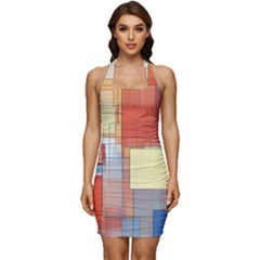 Art Abstract Rectangle Square Sleeveless Wide Square Neckline Ruched Bodycon Dress by Ravend