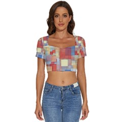 Art Abstract Rectangle Square Short Sleeve Square Neckline Crop Top 