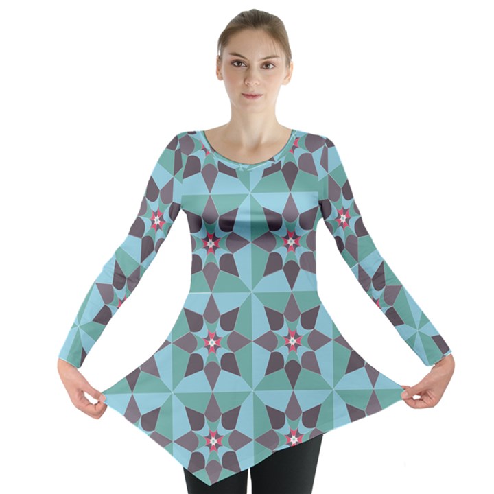 Floral Pattern Floral Motif Long Sleeve Tunic 