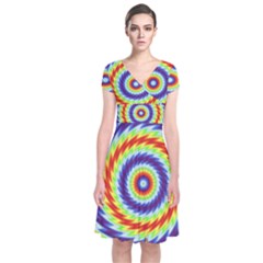 Mandala Kaleidoscope Background Short Sleeve Front Wrap Dress by Ravend