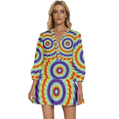 Mandala Kaleidoscope Background V-neck Placket Mini Dress