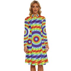 Mandala Kaleidoscope Background Long Sleeve Shirt Collar A-line Dress