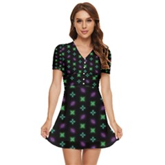 Pattern Background Bright Pattern V-neck High Waist Chiffon Mini Dress