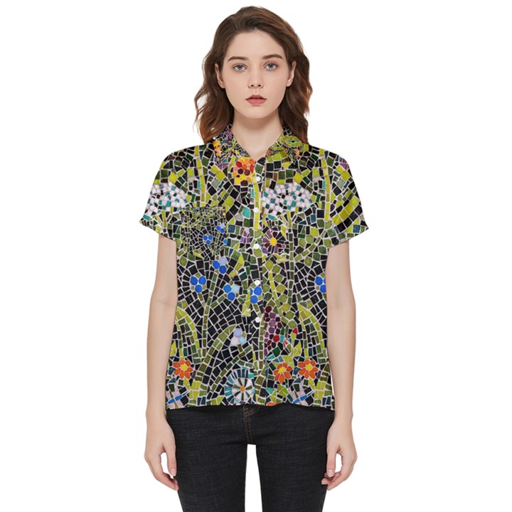 Mosaic Background Pattern Texture Short Sleeve Pocket Shirt