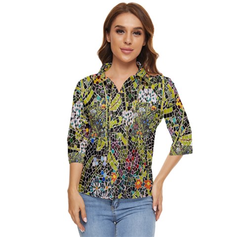 Mosaic Background Pattern Texture Women s Quarter Sleeve Pocket Shirt by Ravend