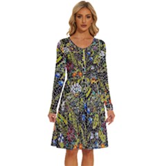 Mosaic Background Pattern Texture Long Sleeve Dress With Pocket