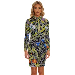 Mosaic Background Pattern Texture Long Sleeve Shirt Collar Bodycon Dress by Ravend