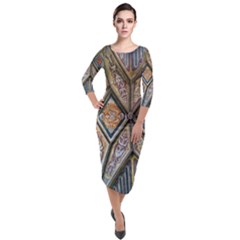 Church Ceiling Mural Architecture Quarter Sleeve Midi Velour Bodycon Dress