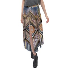 Church Ceiling Mural Architecture Velour Split Maxi Skirt