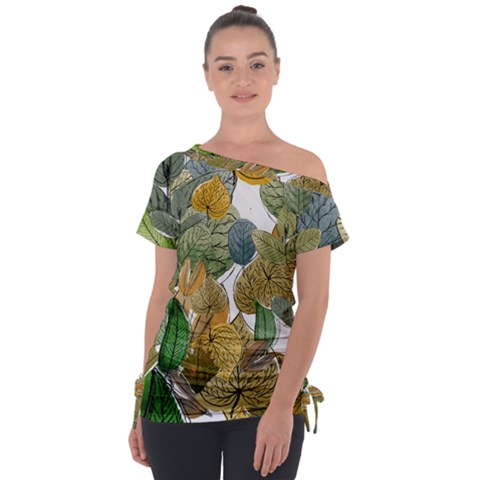 Sheet Autumn Color Drawing Off Shoulder Tie-up Tee by Ravend