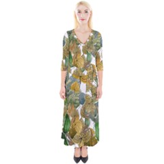 Sheet Autumn Color Drawing Quarter Sleeve Wrap Maxi Dress by Ravend