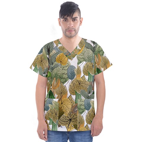 Sheet Autumn Color Drawing Men s V-neck Scrub Top by Ravend