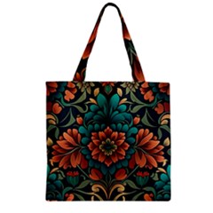 Flower Pattern Modern Floral Zipper Grocery Tote Bag by Ravend