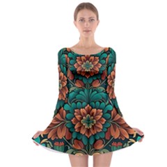 Flower Pattern Modern Floral Long Sleeve Skater Dress by Ravend