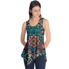 Flower Pattern Modern Floral Sleeveless Tunic by Ravend