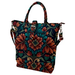 Flower Pattern Modern Floral Buckle Top Tote Bag by Ravend