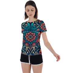 Flower Pattern Modern Floral Back Circle Cutout Sports Tee by Ravend