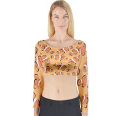 Fish Clownfish Orange Background Long Sleeve Crop Top by Ravend