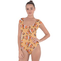 Fish Clownfish Orange Background Short Sleeve Leotard  by Ravend