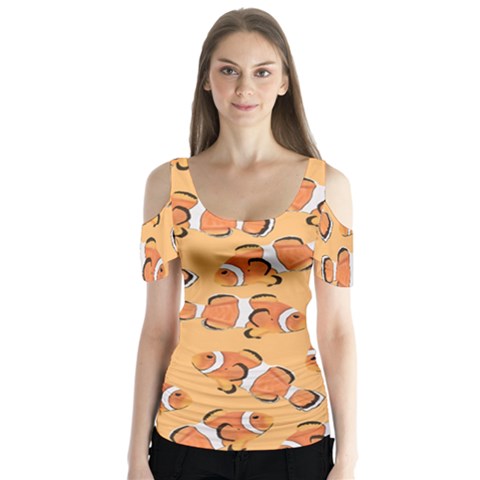 Fish Clownfish Orange Background Butterfly Sleeve Cutout Tee  by Ravend