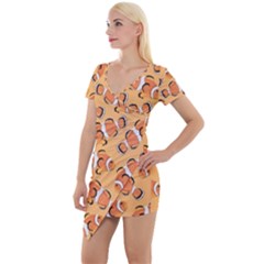 Fish Clownfish Orange Background Short Sleeve Asymmetric Mini Dress by Ravend