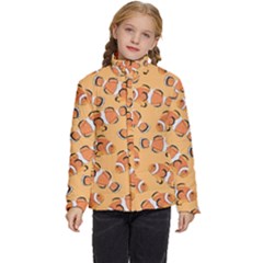 Fish Clownfish Orange Background Kids  Puffer Bubble Jacket Coat by Ravend