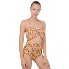 Fish Clownfish Orange Background Scallop Top Cut Out Swimsuit by Ravend