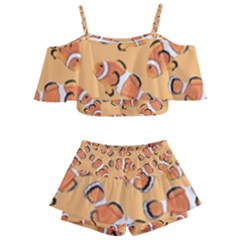 Fish Clownfish Orange Background Kids  Off Shoulder Skirt Bikini by Ravend