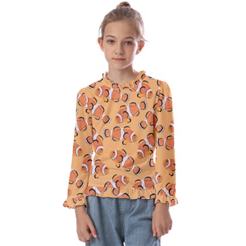 Fish Clownfish Orange Background Kids  Frill Detail Tee by Ravend