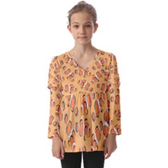 Fish Clownfish Orange Background Kids  V Neck Casual Top by Ravend