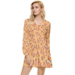 Fish Clownfish Orange Background Tiered Long Sleeve Mini Dress by Ravend