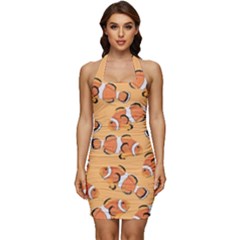 Fish Clownfish Orange Background Sleeveless Wide Square Neckline Ruched Bodycon Dress