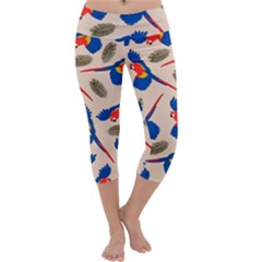 Bird Animals Parrot Pattern Capri Yoga Leggings by Ravend