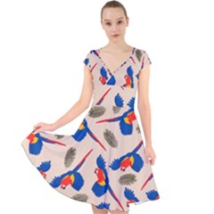 Bird Animals Parrot Pattern Cap Sleeve Front Wrap Midi Dress by Ravend