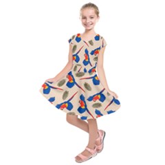 Bird Animals Parrot Pattern Kids  Short Sleeve Dress by Ravend