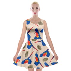 Bird Animals Parrot Pattern Velvet Skater Dress by Ravend