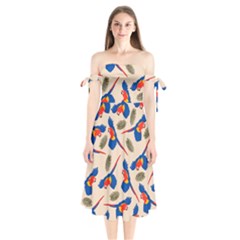 Bird Animals Parrot Pattern Shoulder Tie Bardot Midi Dress by Ravend